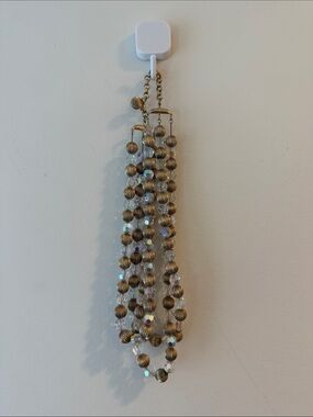 Gold-Tone Striated Bead Necklace with Iridescent Crystal Accents